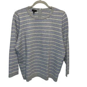 Talbots Knit Striped Sweater‎ Pullover Zip Closure Back Size 2Xp Gray